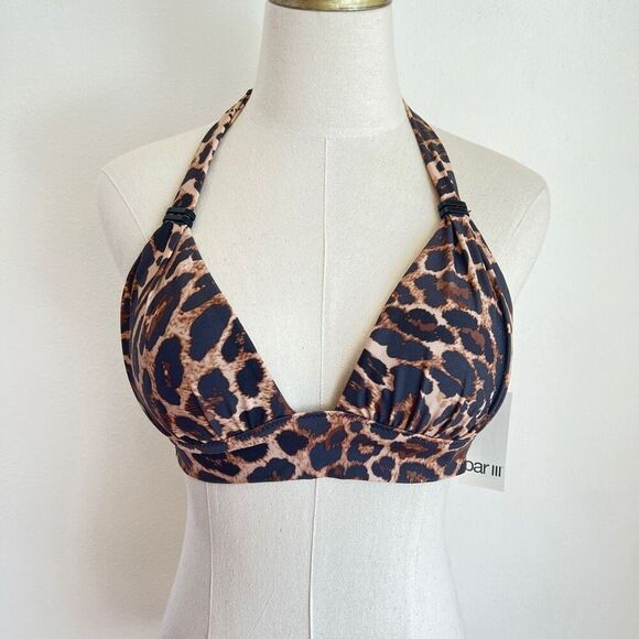Bar III Cheetah Print Halter Bikini Top Brown Natural Size XS - Picture 2 of 10